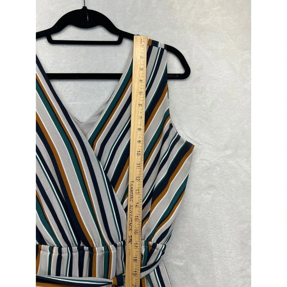 Maurices Jumpsuit‎ Womens M Neutral Colors Striped Wide Leg Wrap V-Neck Belted